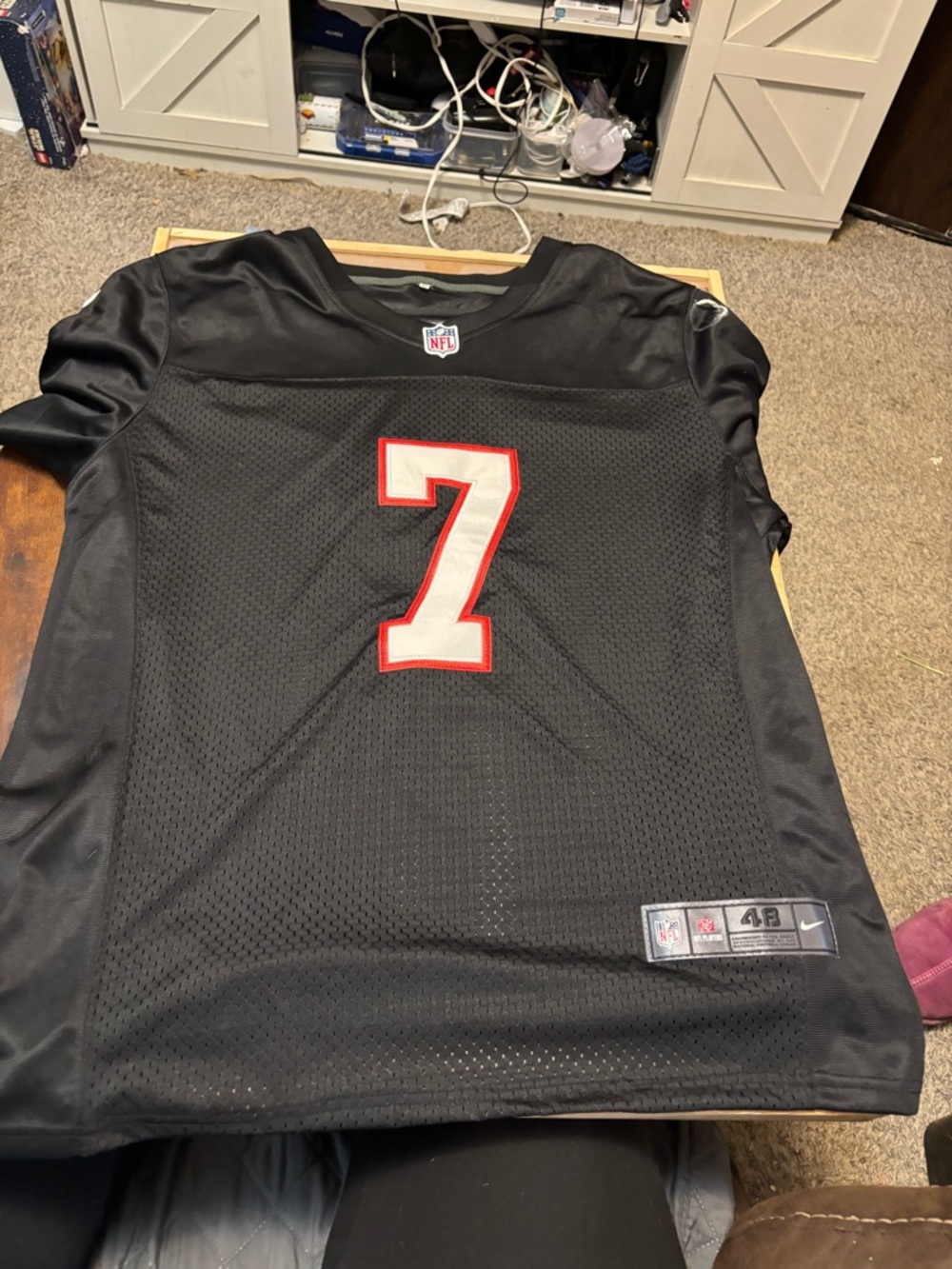 Nike Men's Black NFL Jersey with Red and White Number 7